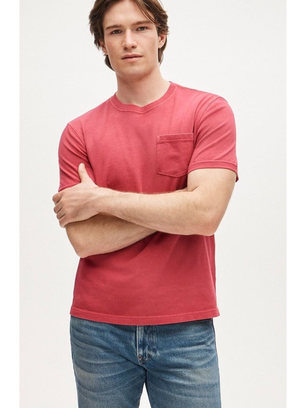 NWT J. Crew Vintage-Wash Cotton Pocket T-Shirt in Ruby Raspberry - Size: Small